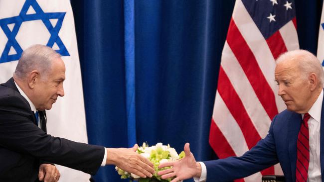 US President Joe Biden shakes hands with Israeli Prime Minister Benjamin Netanyahu during a meeting back in September.