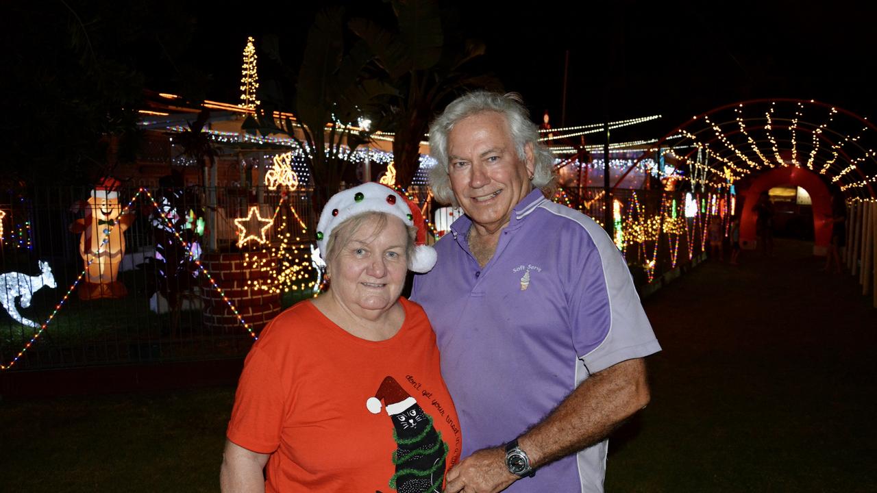 Joey and Alf Lewis have been decorating their West Mackay home with Christmas lights and other decorations for about eight years. Picture: Rae Wilson