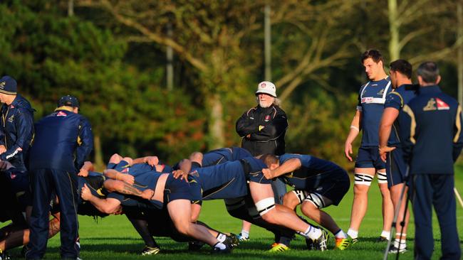 Gloucester coach Laurie Fisher looks on during a Wallabies training session at Treforest.