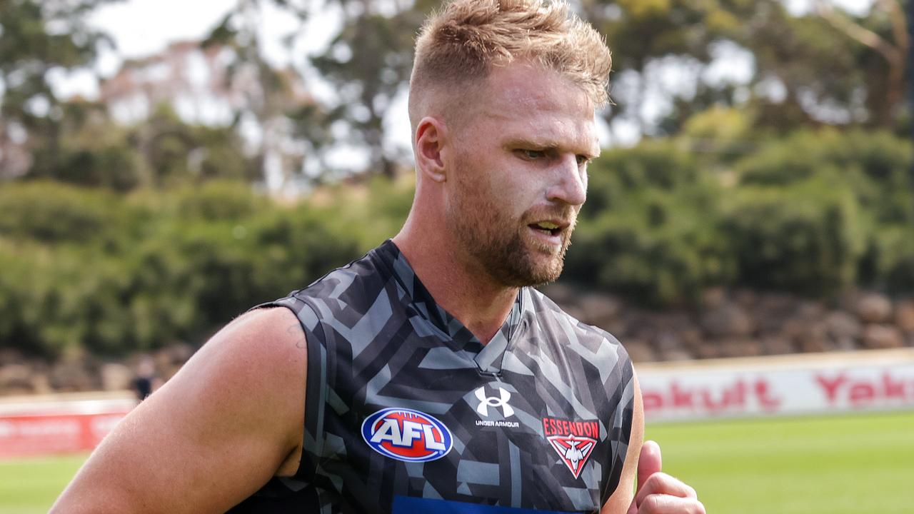 Jake Stringer has been on restricted duties at Essendon training as he battles hamstring tightness. Picture: Ian Currie