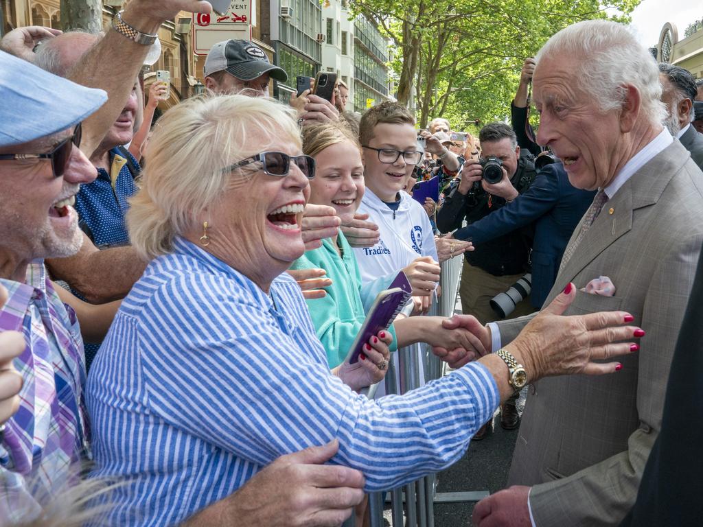 King Charles III meets members of the public after attending an event to celebrate the Bicentenary of the Legislative Council at NSW Parliament House. Picture: Getty Images