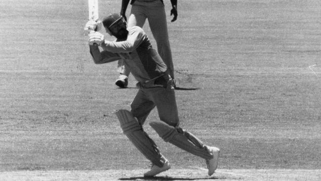 Pakistani batsman Zaheer Abbas flays another ball to the boundary.