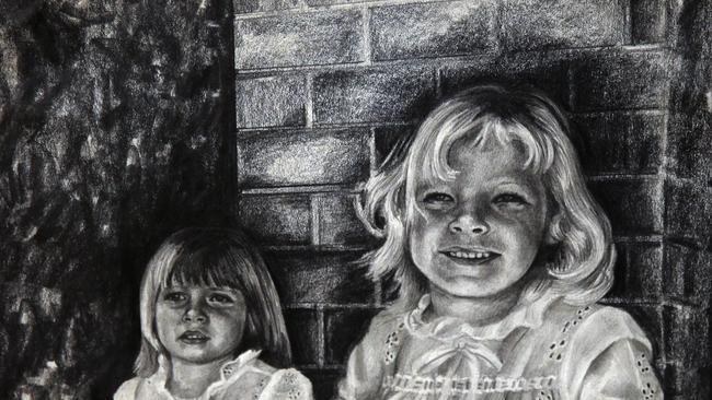 Hand-drawn etchings of the kids of Lynette Dawson who went missing in 1982 and remains presumed murdered. Sherryn Dawson, on left, aged two years old, and Shanelle Dawson, on right, aged four years old.