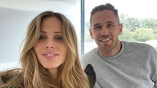 Brit and Joel Selwood attempt some home improvements painting during isolation. Picture: Instagram