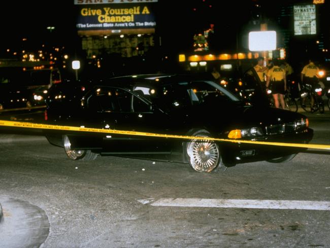 The black car in which rapper Tupac Shakur was fatally shot. Picture: Getty