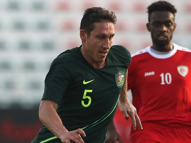 DUBAI, UNITED ARAB EMIRATES - DECEMBER 30:  Mark Milligan of Australia in action during the International Friendly match between Australia and Oman at Maktoum Bin Rashid Al Maktoum Stadium on December 30, 2018 in Dubai, United Arab Emirates.  (Photo by Francois Nel/Getty Images)