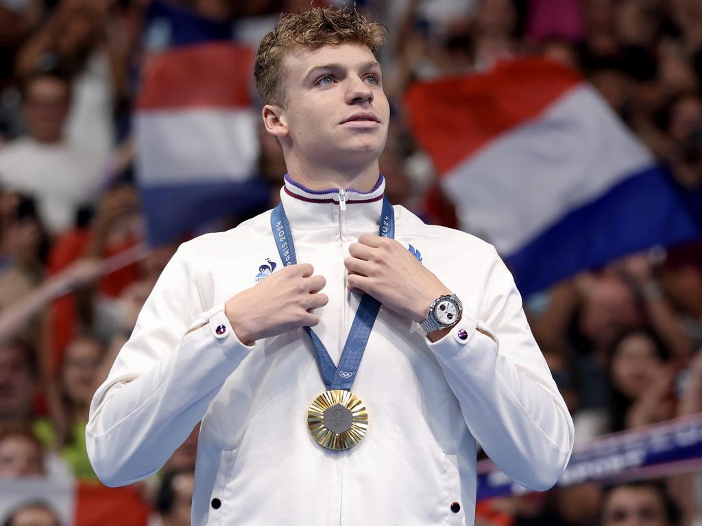 Super star of these Olympic Games Leon Marchand with one of his four gold medals. Picture: Sarah Stier/Getty Images