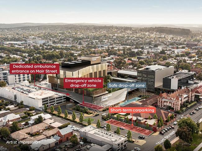 New parking and entrances to Ballarat Base Hospital as part of the redevelopment.