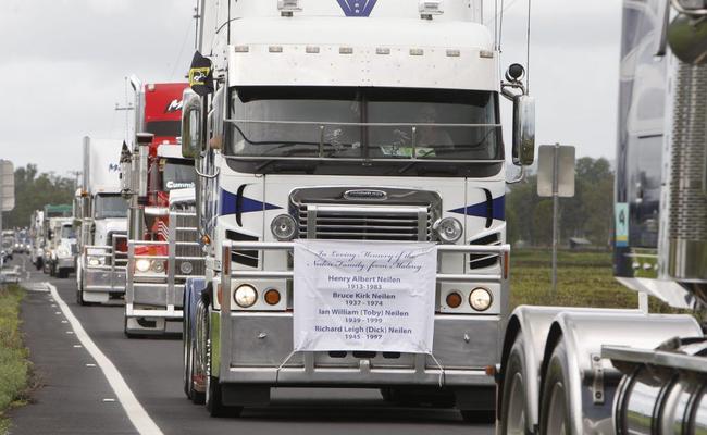 The annual Lights on the Hill truck convoy heading into Gatton on Saturday to commemorate the many lives lost in the trucking industry. . Picture: Sarah Harvey