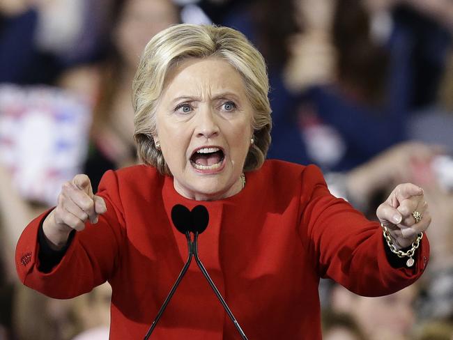 Former Democratic presidential candidate Hillary Clinton speaks during a campaign rally. Picture: AP