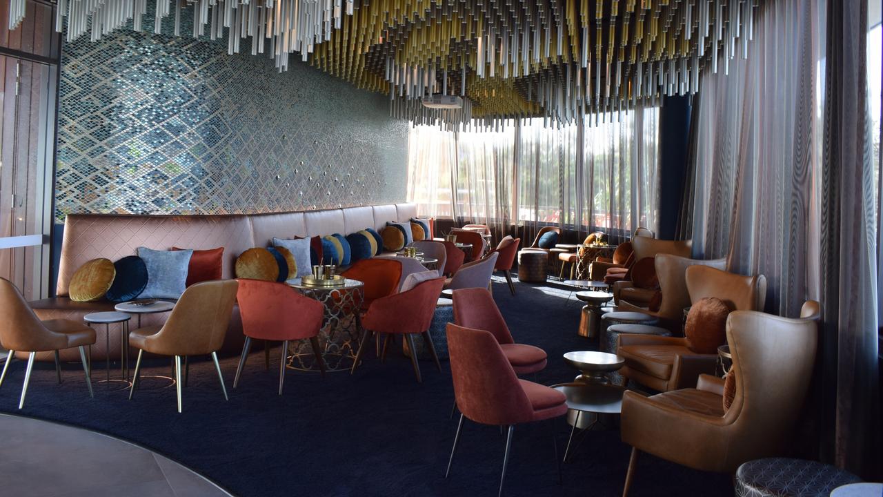 The Rocks Restaurant and Bar at the Yeppoon Lagoon features a Morrocan design style with luxurious touches of gold and turqouise mixed with the glamourous tiles and velvet tones.