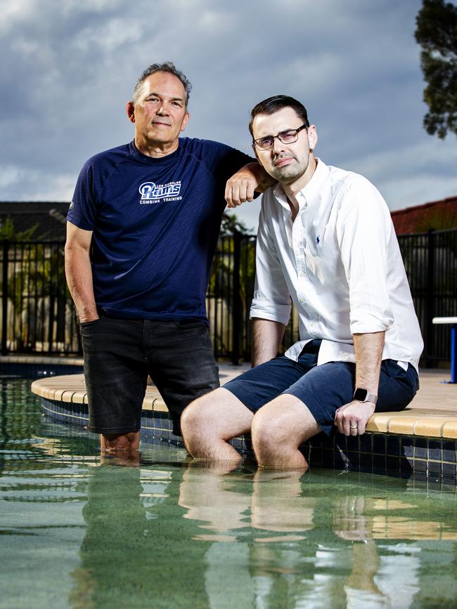 David Crawley and David Perkins, who attempted to save a mother and son from drowning in a pool at Brendale. Picture: Lachie Millard