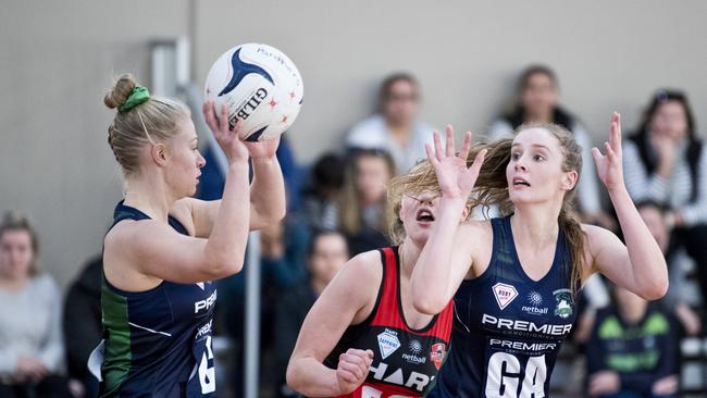 Jane Herrick and Khloe Fanning, Darling Downs Panthers vs Brisbane North Cougars, Ruby Series Netball. Sunday, 14th Jul, 2019.