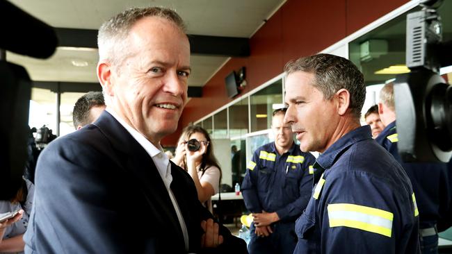 Bill Shorten after speaking with the electrical engineer. Picture Kym Smith