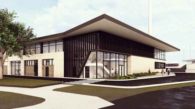 Artist impressions of proposed upgrades to Port Adelaide Football Club's Allan Scott Headquarters on Brougham Place at Alberton. Picture: Brown Falconer