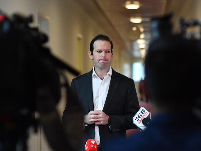 CANBERRA, AUSTRALIA - MARCH 16: Senator Matt Canavan addresses the media in the Press Gallery at Parliament House on March 16, 2021 in Canberra, Australia.  (Photo by Sam Mooy/Getty Images)