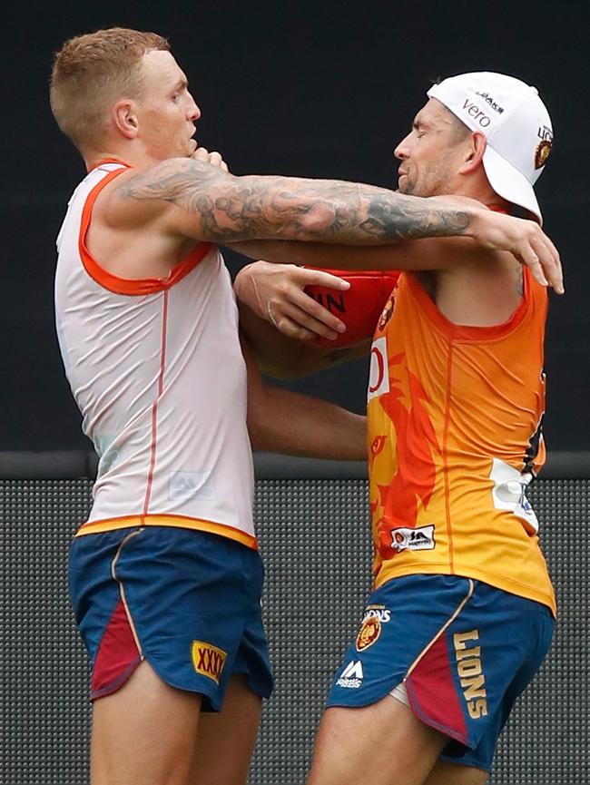 Luke Hodge (right) and Mitch Robinson train together. Picture: Getty Images