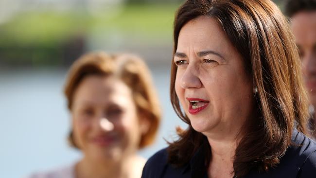 Annastacia Palaszczuk and Jackie Trad at a press conference earlier this week. Picture: Nigel Hallett