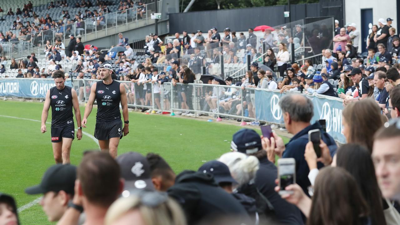 Fans turned out for Carlton’s training session. Picture: David Crosling