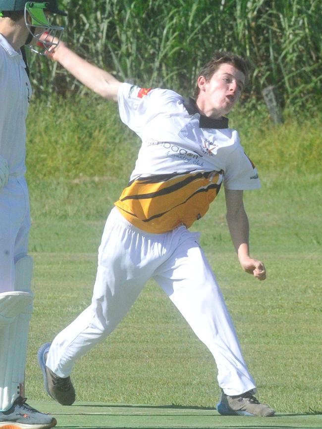 John Neill bowling for Yamba in the 2019/20 Lower Clarence Cricket Association Maclean Bowling Club 3rd Grade preliminary final against Lawrence at Brushgrove Oval.