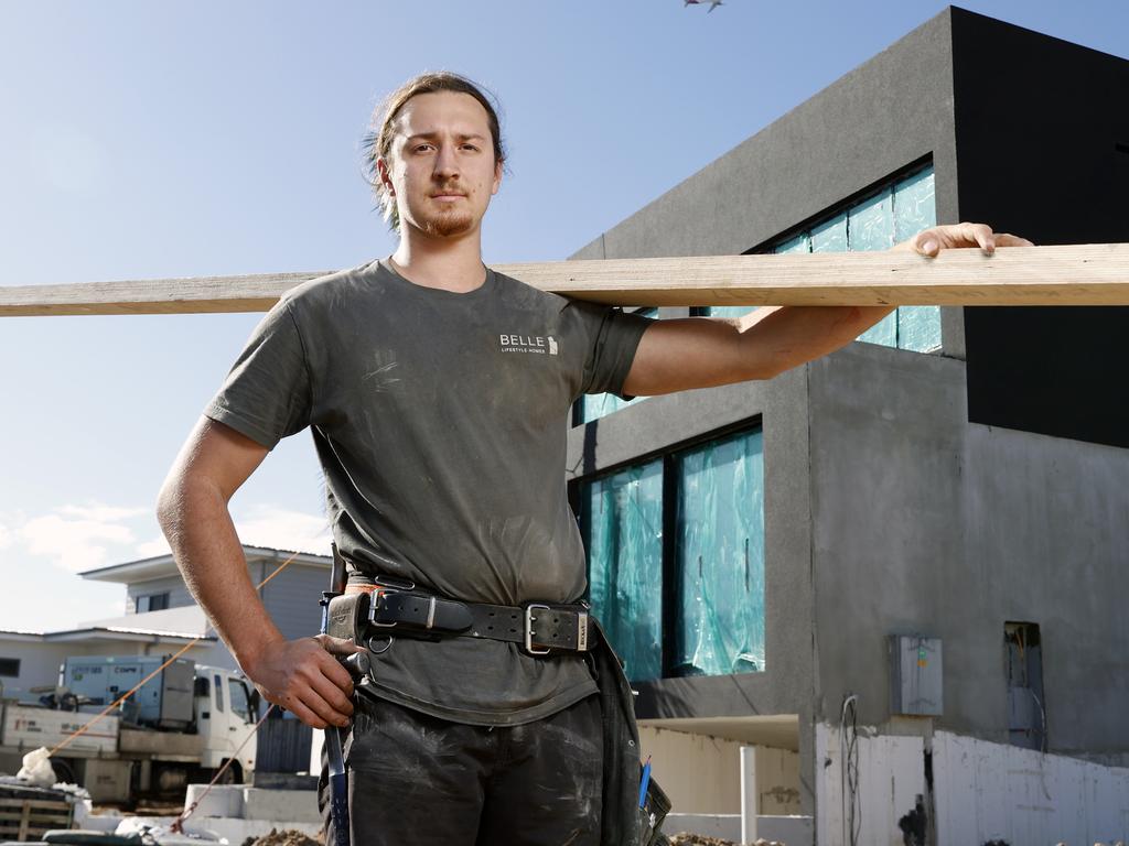 Jai Thomas, 25, is a carpenter and licensed builder who has witnessed the impact of the timber shortage on construction, with builders scrambling for supplies. Picture: Jonathan Ng