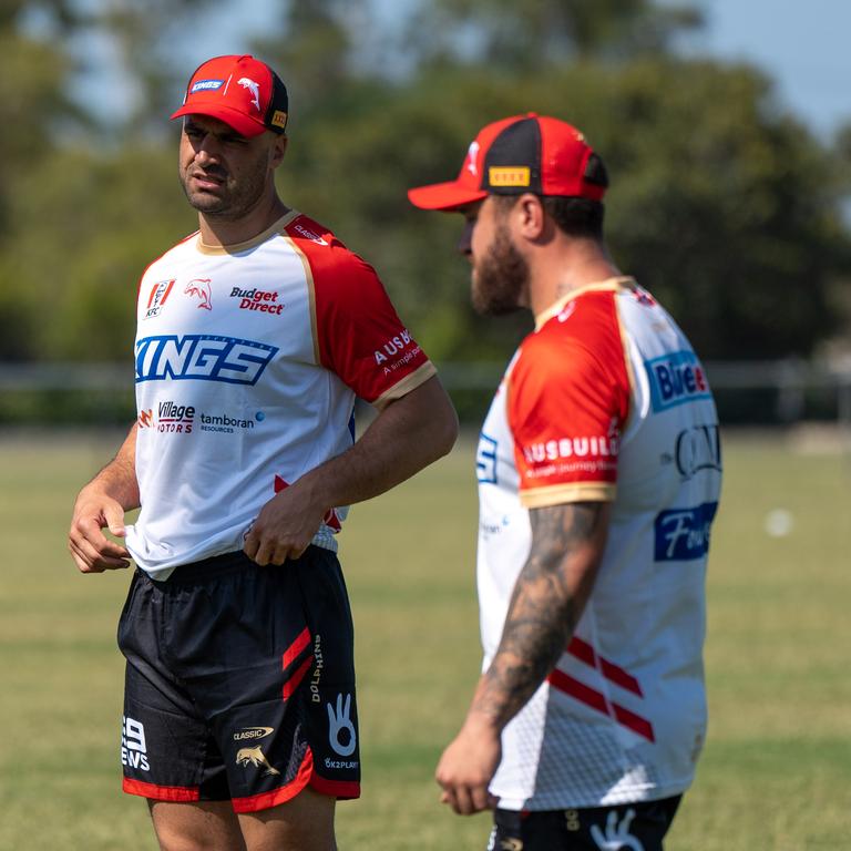 Jesse Bromwich and brother Kenny at Dolphins training. Pic: Dolphins Digital