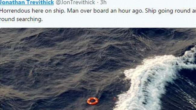 A tweet from a passenger showing a lone life ring in the water. Picture: Twitter.