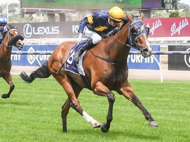 Jungle Jim ridden by Jordan Childs wins the Victorian Jockeys' Association Sprint at Flemington Racecourse on January 01, 2023 in Flemington, Australia. (Photo by Brett Holburt/Racing Photos via Getty Images)