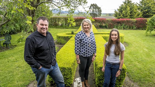 Darren Hopkins, Toni Kilby and her daughter Meg. Toni is an emergency nurse at the Launceston General Hospital and she and daughter Meg saved Darren when his burning plane landed in a field near their Tasmanian home. Picture: Rob Burnett