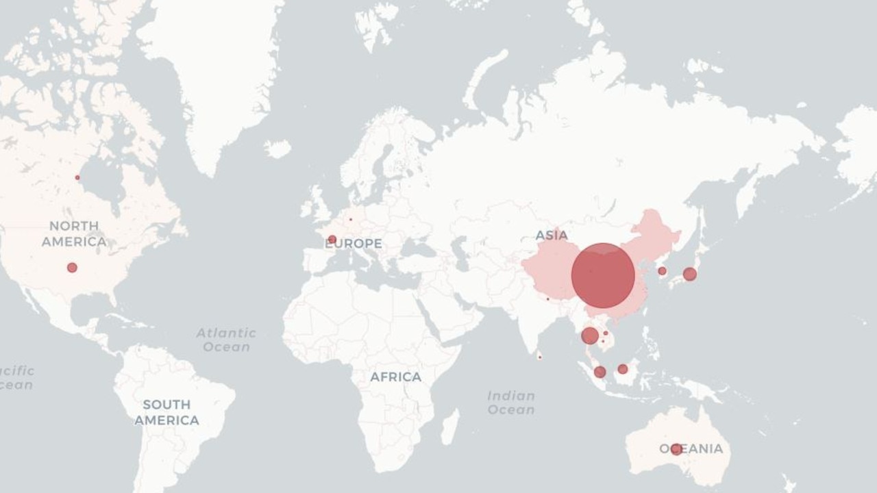 Tracking map showing the spread of the coronavirus over seven days. Picture: Supplied