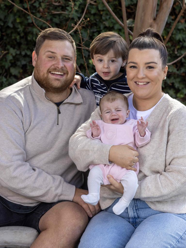 Sophie and Kieran Tregloan, with their 2 year old Ollie and baby Annabelle. Picture: Kelly Barnes