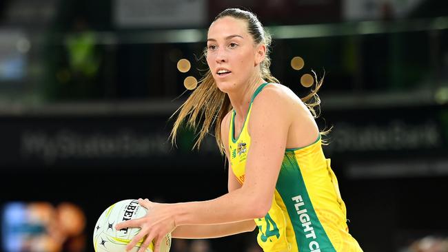 HOBART, AUSTRALIA - OCTOBER 29: Cara Koenen of Australia in action during game two of the international Test Match series between Australia Diamonds and South Africa Proteas at MyState Bank Arena on October 29, 2023 in Hobart, Australia. (Photo by Albert Perez/Getty Images)