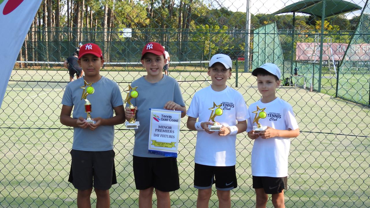 Tennis Gold Coast winners (from left to right): Luca Boras, Jack Wilson, Henri Madden, Hayden Griffin. Pic: Supplied.