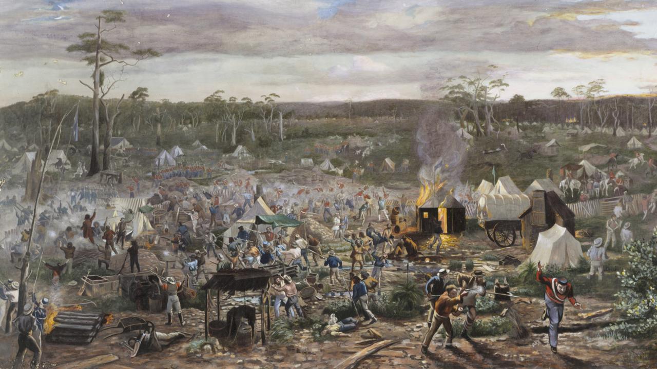 An artist’s impression of the battle at the Eureka Stockade