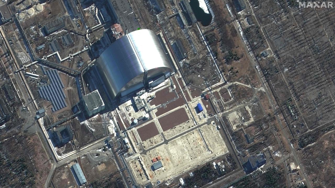 This Maxar satellite image taken and released on March 10, 2022 shows a close-up view of the Chernobyl Nuclear Power Plant in Pripyat, Ukraine Picture: Maxar Technologies / AFP