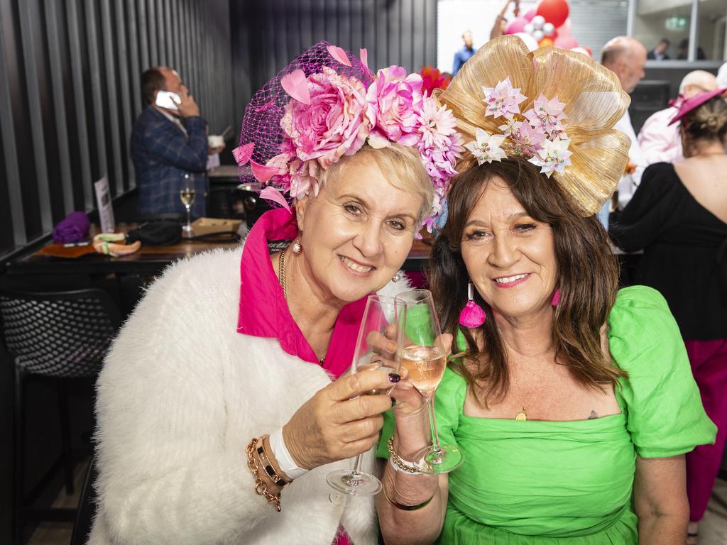 Rae Wynland (left) and Sharon Pengelly at the Melbourne Cup party at The Rock, Tuesday, November 1, 2022. Picture: Kevin Farmer