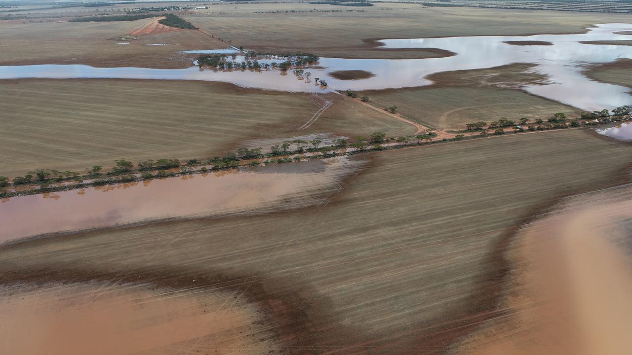 Near Buckleboo – the tributaries haven’t run for well over 30 years, and it only ever happens with very large rain events. Drone picture: Graeme Baldock