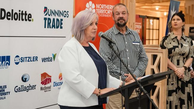 New NT Business Minister Robyn Cahill with Chamber of Commerce’s Greg Ireland and Casuarina Square manager Polly Lamond.