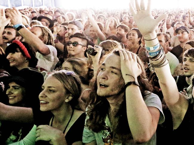 The crowd for the Eagle of Death Metal set at Bluesfest in Byron Bay. Pic by Luke Marsden.