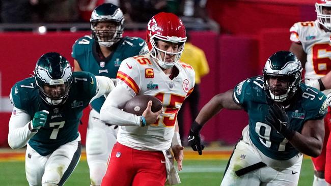 Patrick Mahomes runs with the ball during Super Bowl LVII. Picture: AFP