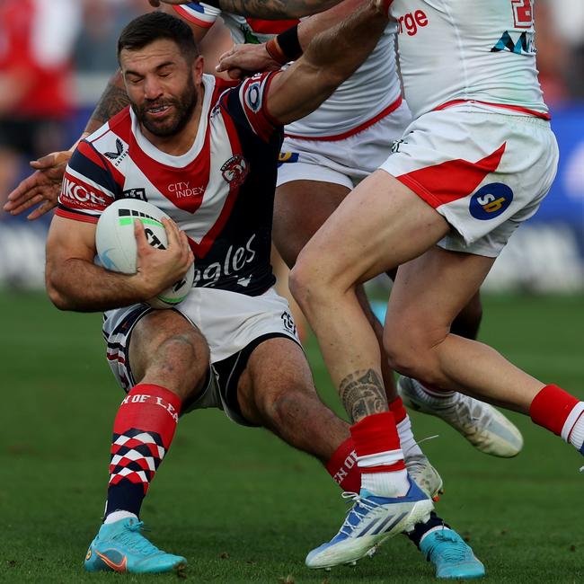 James Tedesco wearing the Roosters’ crazy socks last round.