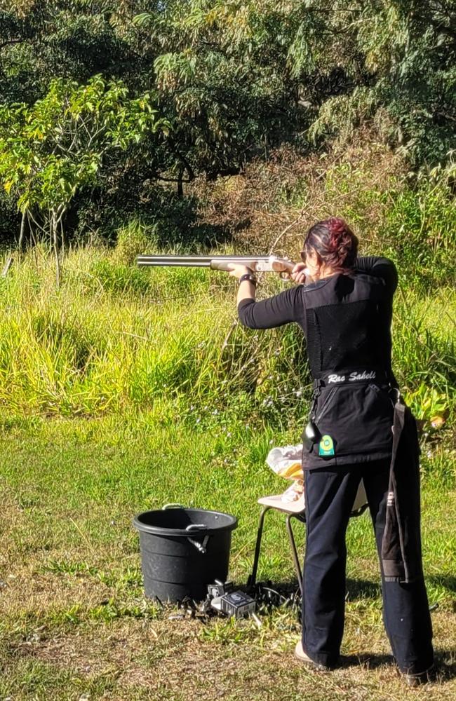 Rae Saheli, 51, of the Palm Beach on the Gold Coast combines her love of clay target shooting with her love of art to create sculptures, jewellery and other items. Her newest masterpiece, titled Frenetic Flowers, will debut at the 2024 Swell Sculpture Festival in Currumbin in September. Picture: instagram.com/rae_saheli_artist