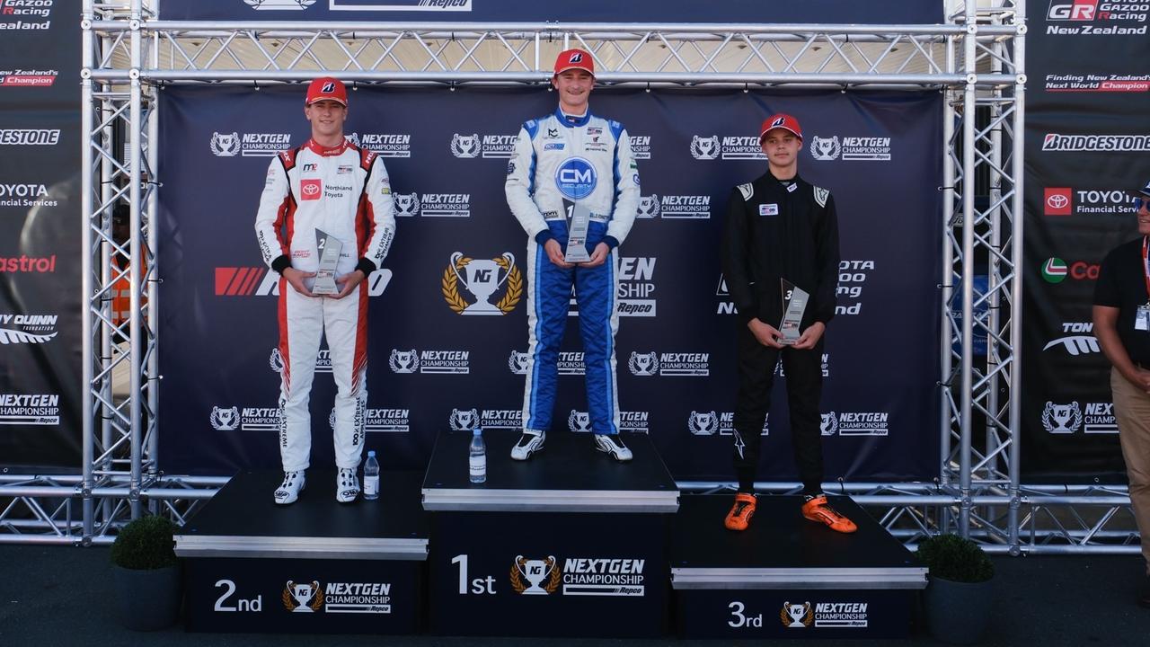 Townsville race car driver Lachlan Evennett, 16, winning race 2 at the Bridgestone GR86 Championship at Hampton Downs, New Zealand. Picture: Toyota NZ.