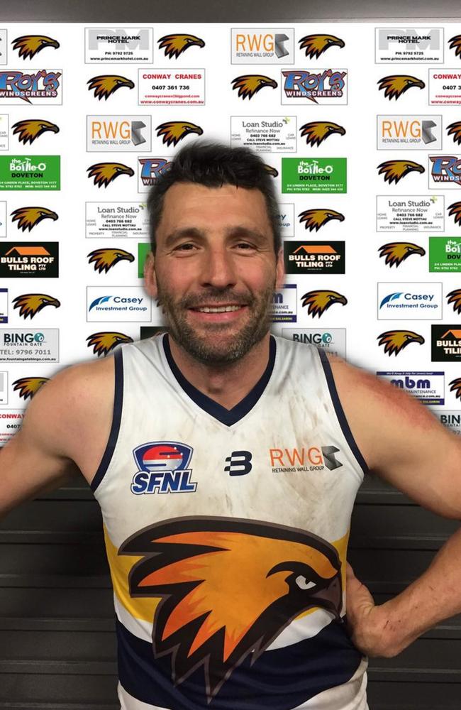 Russell Robertson after kicking 15 goals for Doveton Eagles on Saturday.