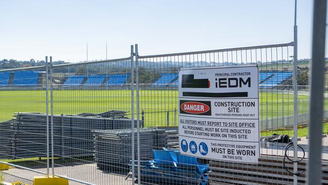 Mount Barker Oval where Gather Round is still a construction site the day before the ANZAC Club Clash. Picture: NCA NewsWire / Morgan Sette