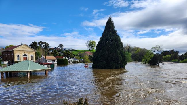 Train park at Deloraine during floods Friday October 14 in 2022.