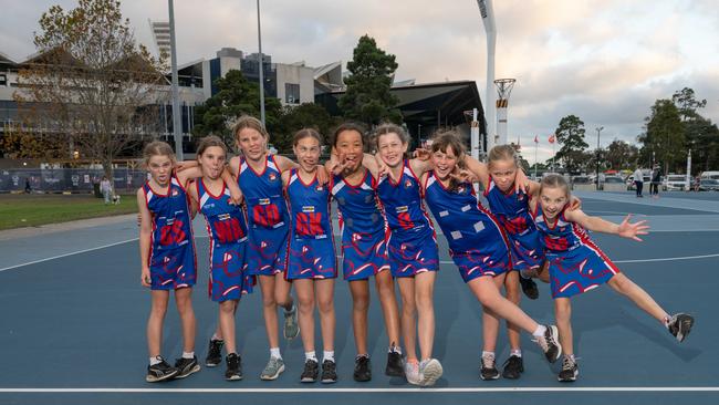 South Barwon White under-11 netball team pull their funniest faces.