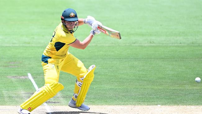 Georgia Voll of Australia plays a shot during game two of the Women's One Day International Series between Australia and India at Allan Border Field. Photo: Bradley Kanaris/Getty Images