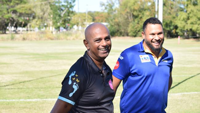 Anti-domestic violence campaigner Michael Jeh and Director of Rugby at Townsville and District Rugby Union Daniel Withers. Picture: Nikita McGuire