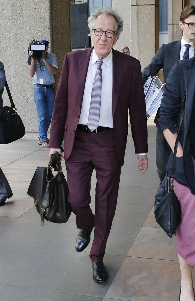 Geoffrey Rush arriving at the Supreme Court in Sydney on Tuesday. Picture: Richard Dobson